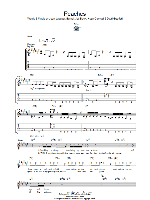 Download The Stranglers Peaches Sheet Music and learn how to play Easy Bass Tab PDF digital score in minutes