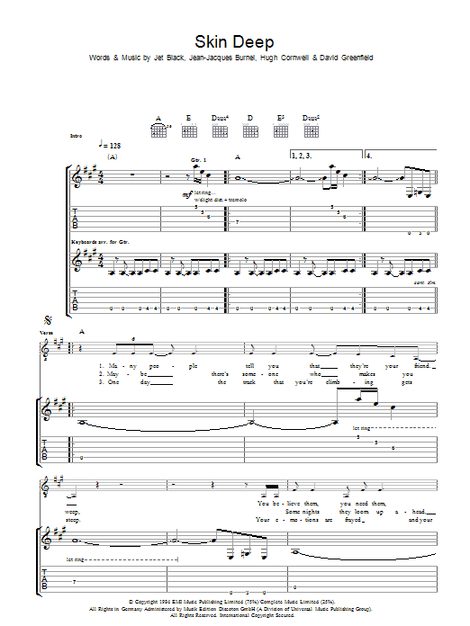 Download The Stranglers Skin Deep Sheet Music and learn how to play Piano, Vocal & Guitar PDF digital score in minutes