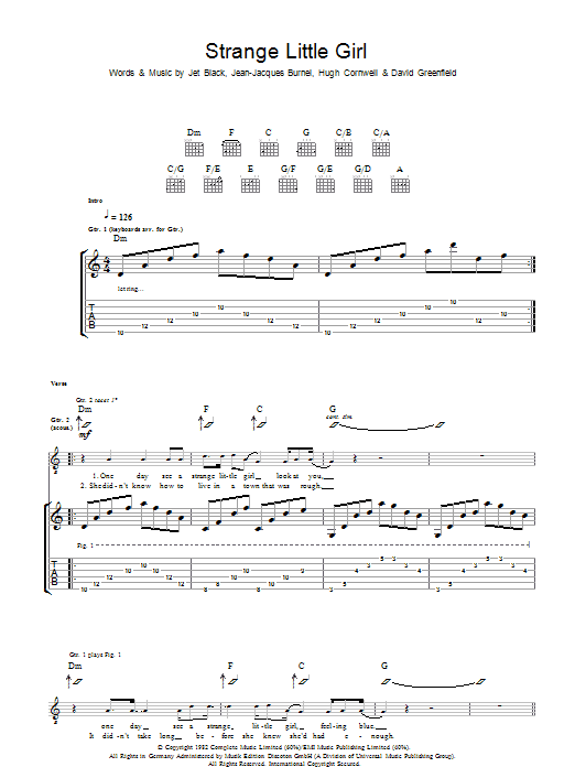 Download The Stranglers Strange Little Girl Sheet Music and learn how to play Guitar Tab PDF digital score in minutes