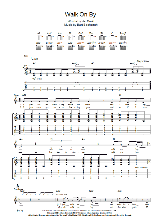 Download The Stranglers Walk On By Sheet Music and learn how to play Guitar Tab PDF digital score in minutes