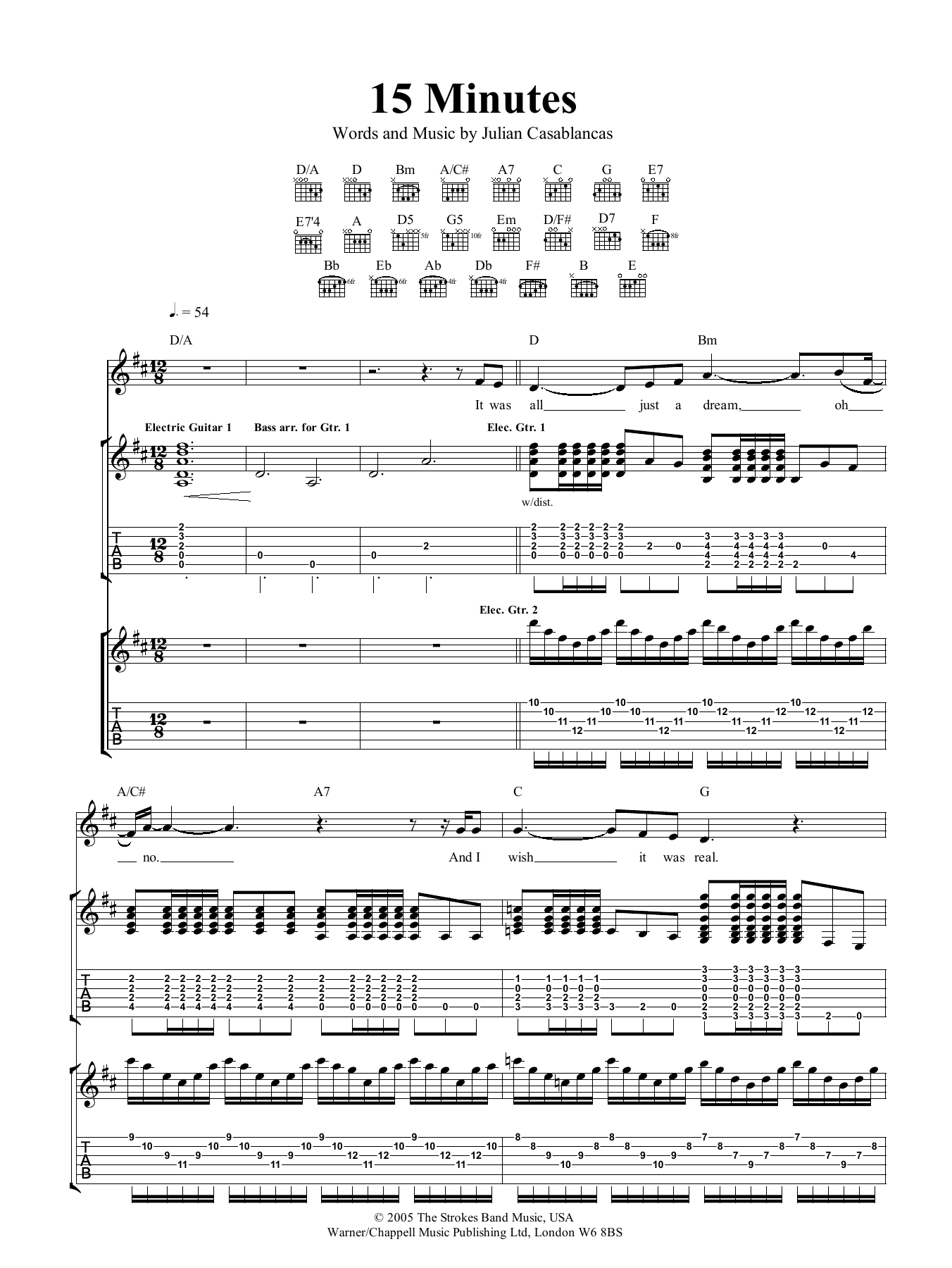 Download The Strokes 15 Minutes Sheet Music and learn how to play Guitar Tab PDF digital score in minutes