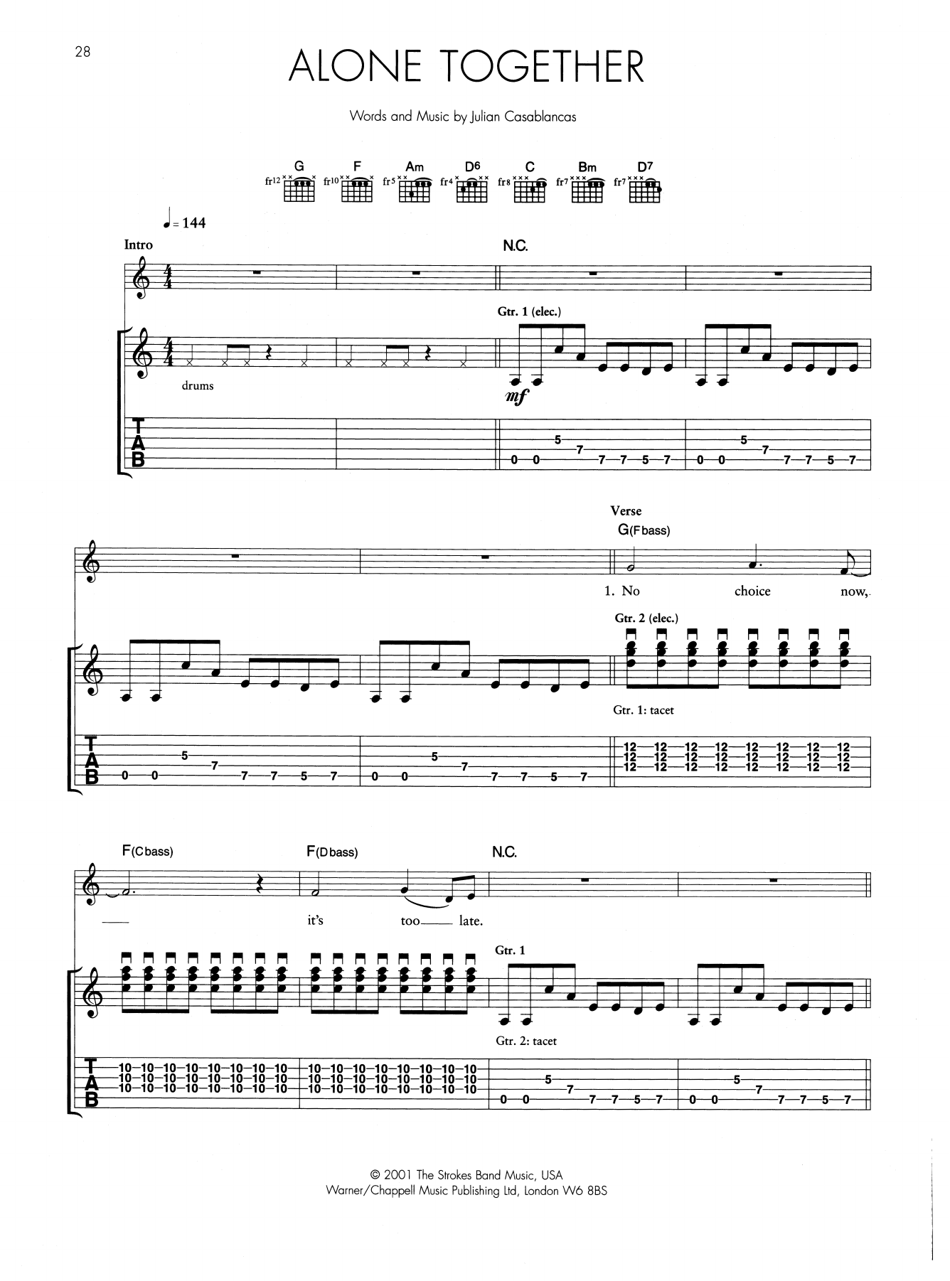 Download The Strokes Alone Together Sheet Music and learn how to play Guitar Tab PDF digital score in minutes