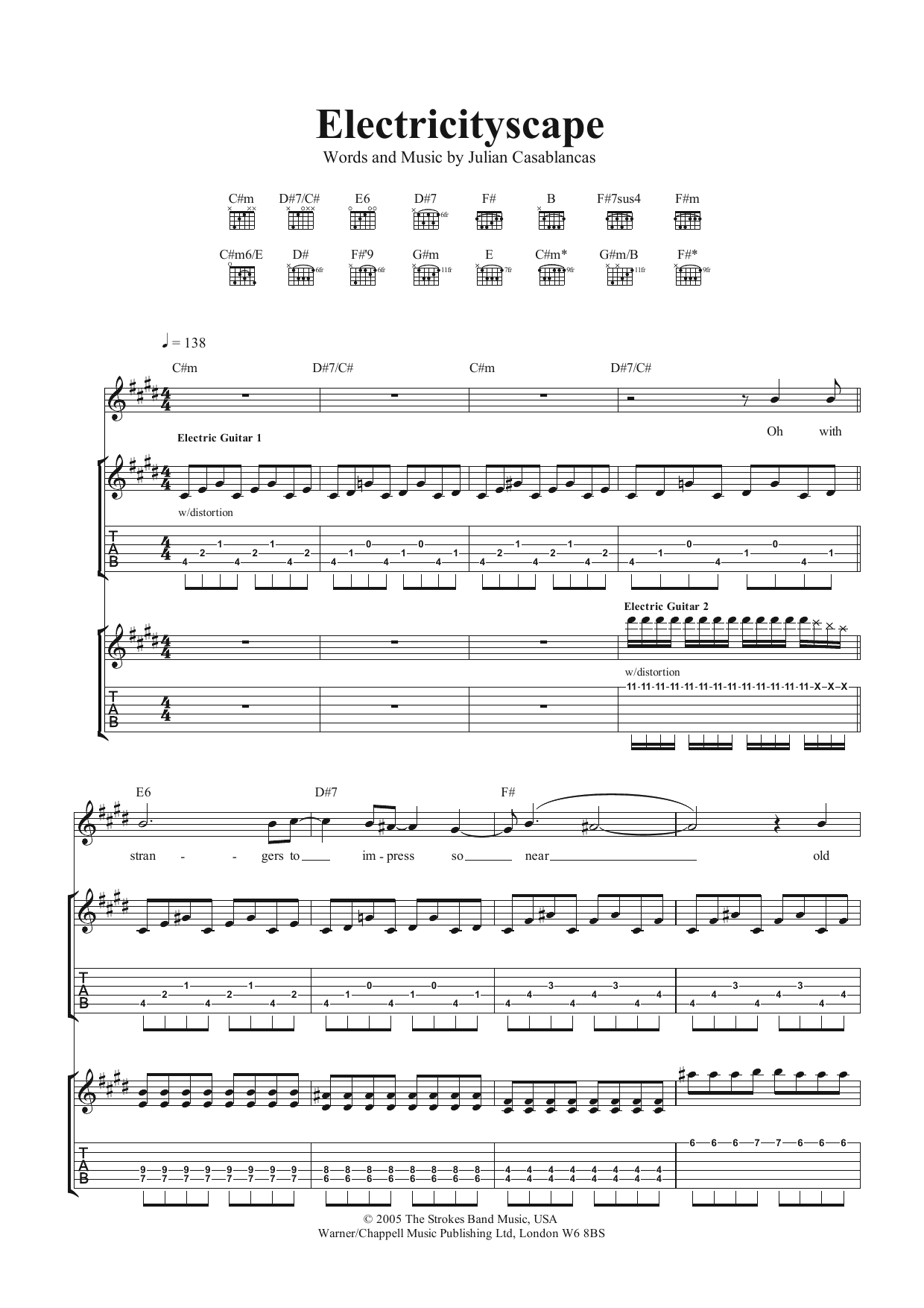 Download The Strokes Electricityscape Sheet Music and learn how to play Guitar Tab PDF digital score in minutes