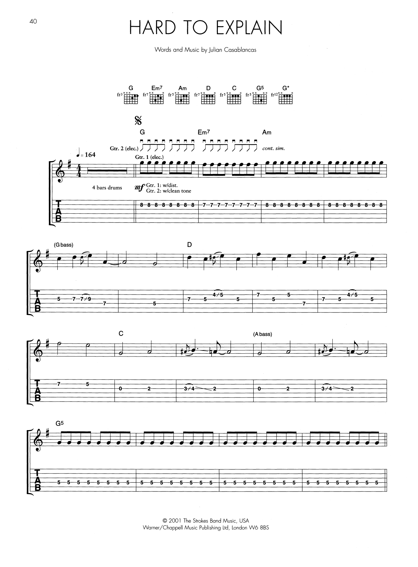 Download The Strokes Hard To Explain Sheet Music and learn how to play Guitar Tab PDF digital score in minutes