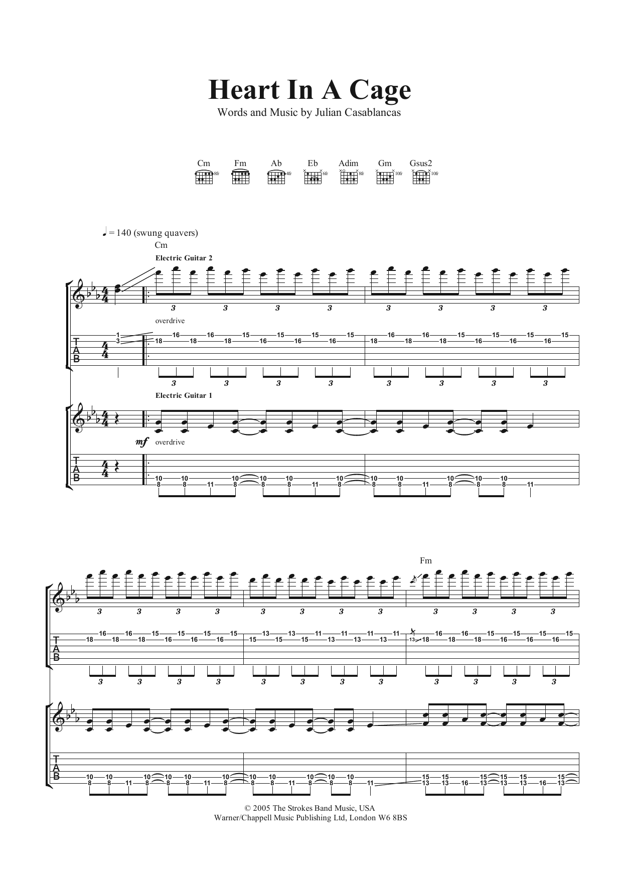 Download The Strokes Heart In A Cage Sheet Music and learn how to play Guitar Tab PDF digital score in minutes