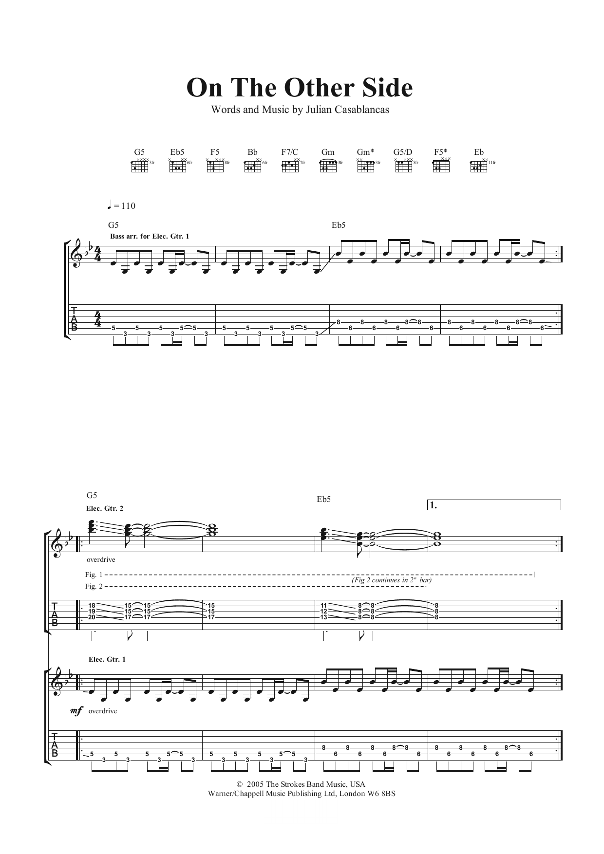 Download The Strokes On The Other Side Sheet Music and learn how to play Guitar Tab PDF digital score in minutes