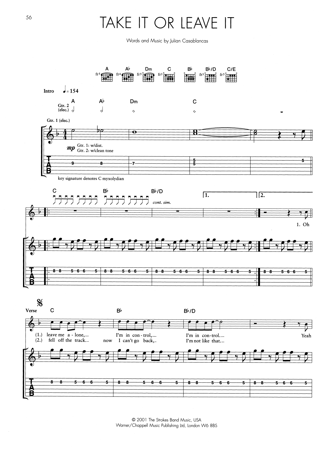 Download The Strokes Take It Or Leave It Sheet Music and learn how to play Guitar Tab PDF digital score in minutes
