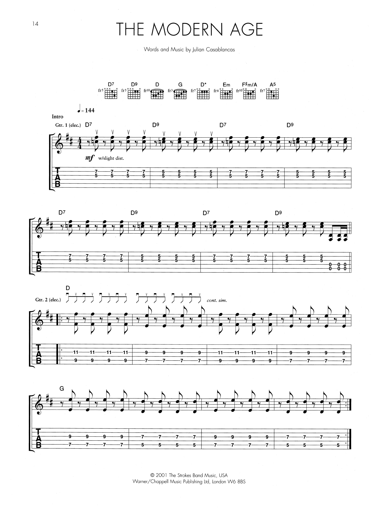 Download The Strokes The Modern Age Sheet Music and learn how to play Guitar Tab PDF digital score in minutes