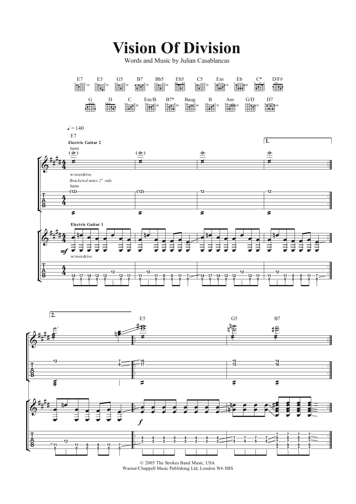 Download The Strokes Vision Of Division Sheet Music and learn how to play Guitar Tab PDF digital score in minutes