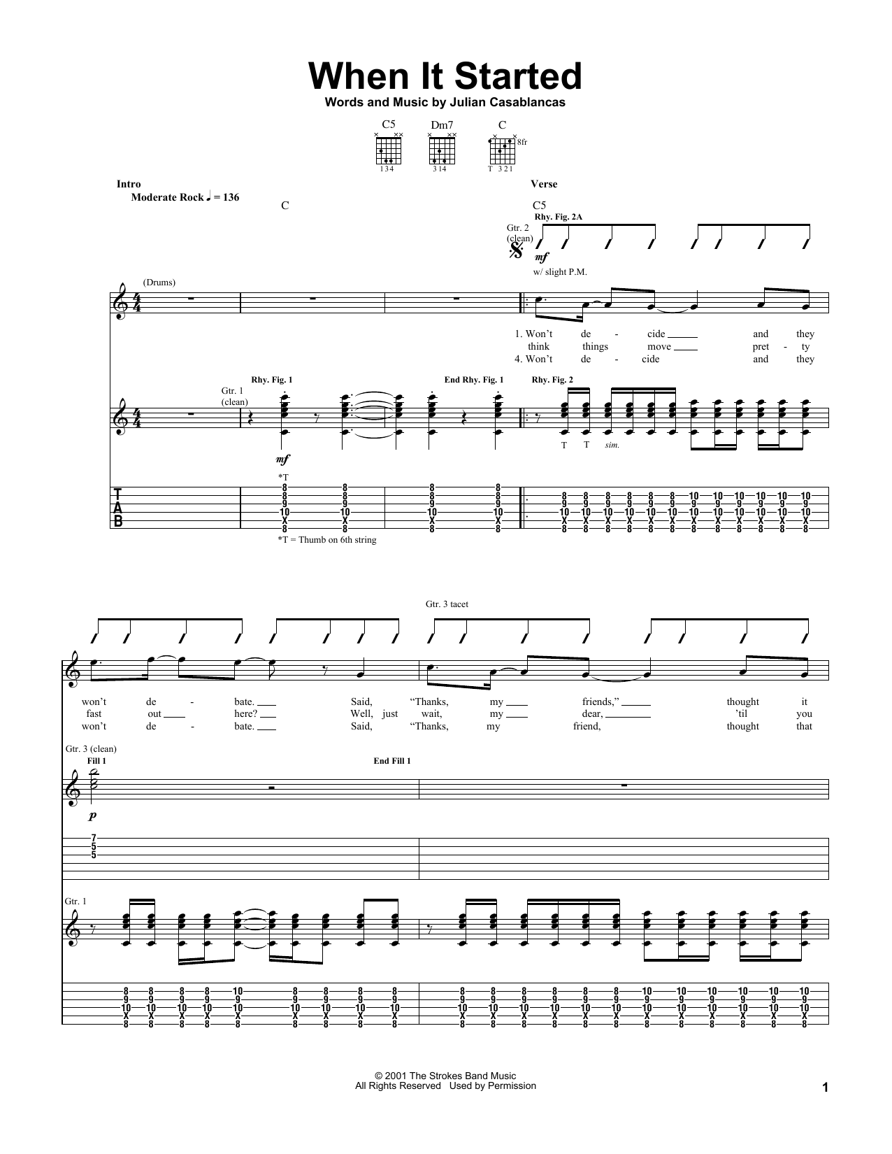 Download The Strokes When It Started Sheet Music and learn how to play Guitar Tab PDF digital score in minutes