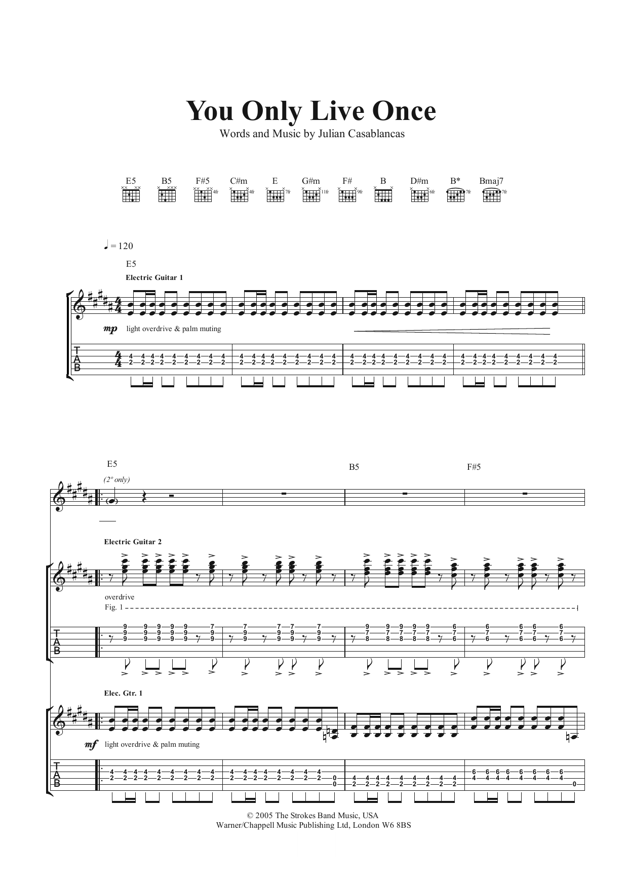 Download The Strokes You Only Live Once Sheet Music and learn how to play Guitar Tab PDF digital score in minutes