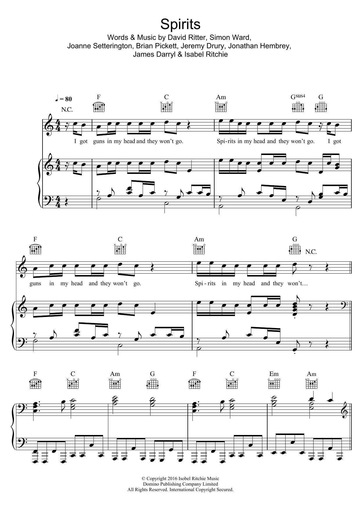 Download The Strumbellas Spirits Sheet Music and learn how to play Piano, Vocal & Guitar (Right-Hand Melody) PDF digital score in minutes