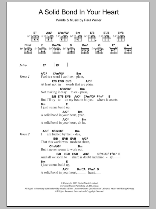 Download The Style Council A Solid Bond In Your Heart Sheet Music and learn how to play Lyrics & Chords PDF digital score in minutes