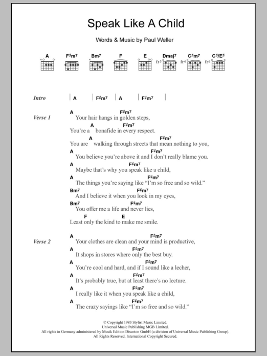 Download The Style Council Speak Like A Child Sheet Music and learn how to play Lyrics & Chords PDF digital score in minutes