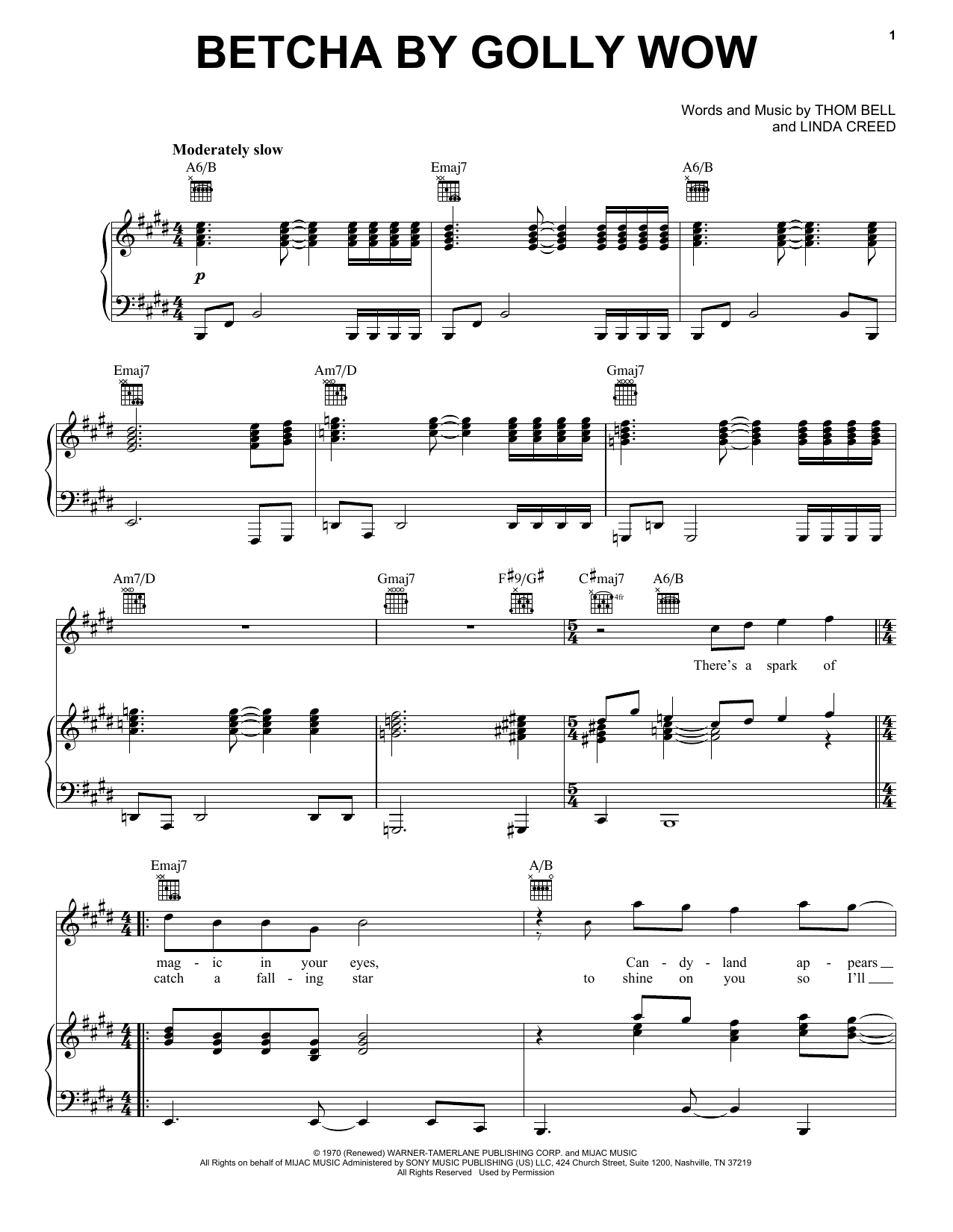 Download The Stylistics Betcha By Golly Wow Sheet Music and learn how to play Piano, Vocal & Guitar Chords (Right-Hand Melody) PDF digital score in minutes