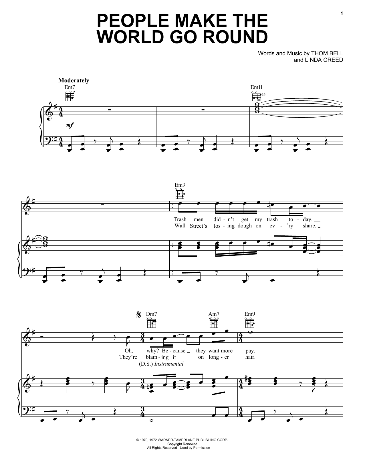 Download The Stylistics People Make The World Go 'Round Sheet Music and learn how to play Piano, Vocal & Guitar Chords (Right-Hand Melody) PDF digital score in minutes
