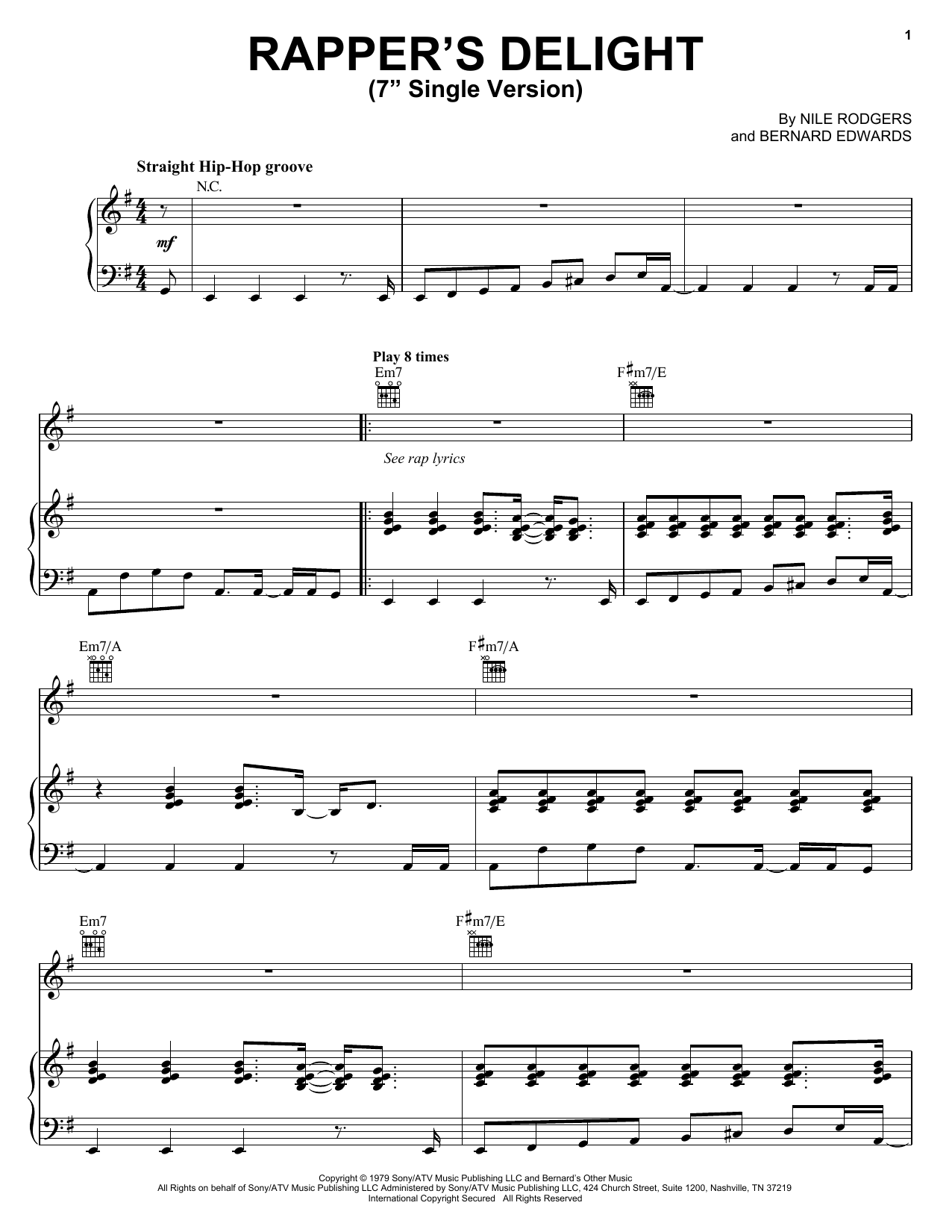 Download The Sugarhill Gang Rapper's Delight Sheet Music and learn how to play Piano, Vocal & Guitar (Right-Hand Melody) PDF digital score in minutes