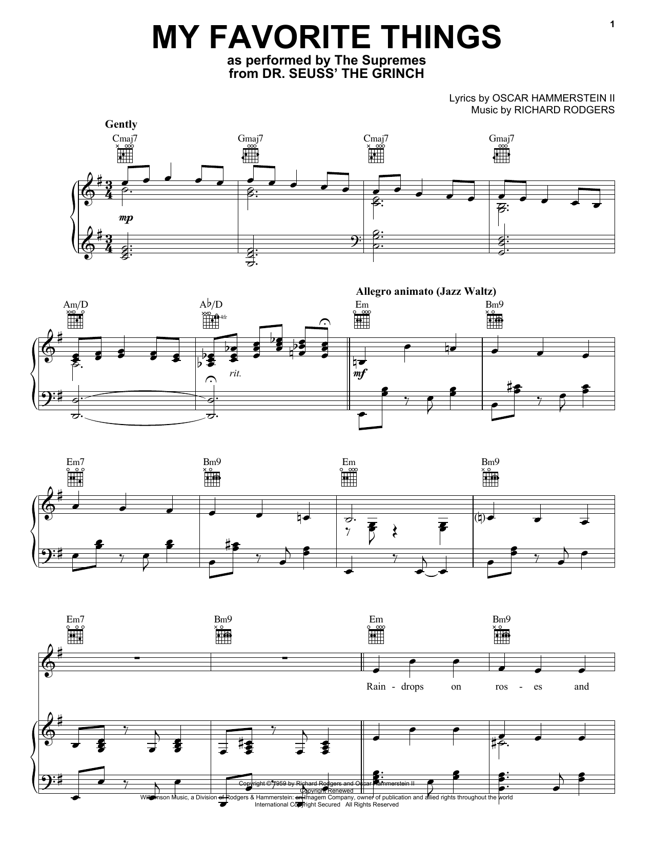 Download The Supremes My Favorite Things (from The Grinch) Sheet Music and learn how to play Piano, Vocal & Guitar Chords (Right-Hand Melody) PDF digital score in minutes