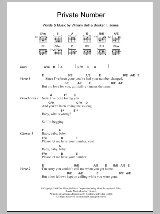 Download William Bell & Judy Clay Private Number Sheet Music and learn how to play Lyrics & Chords PDF digital score in minutes