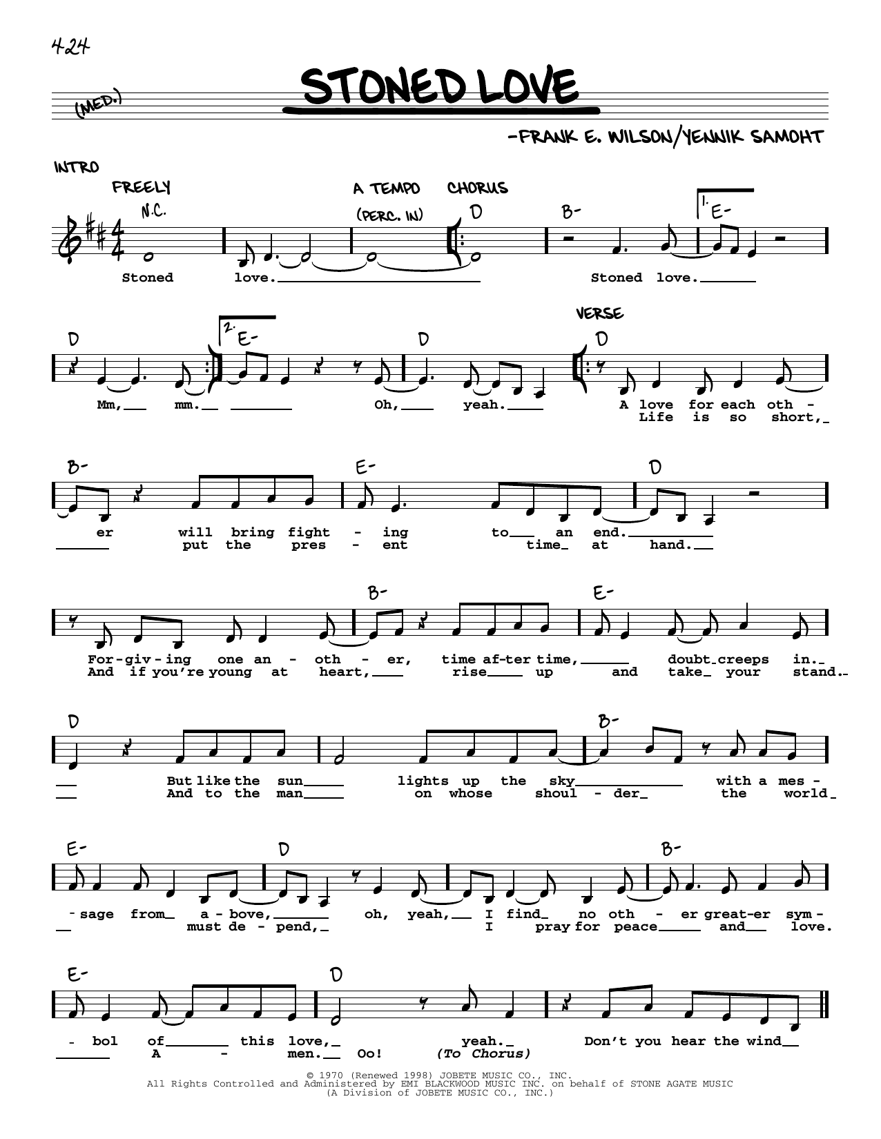 Download The Supremes Stoned Love Sheet Music and learn how to play Real Book – Melody & Chords PDF digital score in minutes