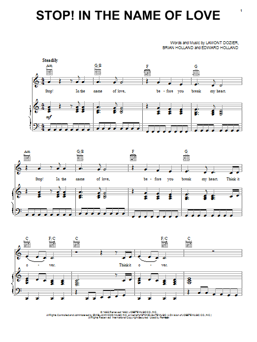 Download The Supremes Stop! In The Name Of Love Sheet Music and learn how to play Easy Guitar PDF digital score in minutes