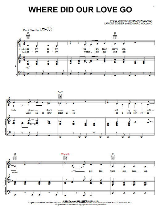 Download The Supremes Where Did Our Love Go Sheet Music and learn how to play Easy Piano PDF digital score in minutes