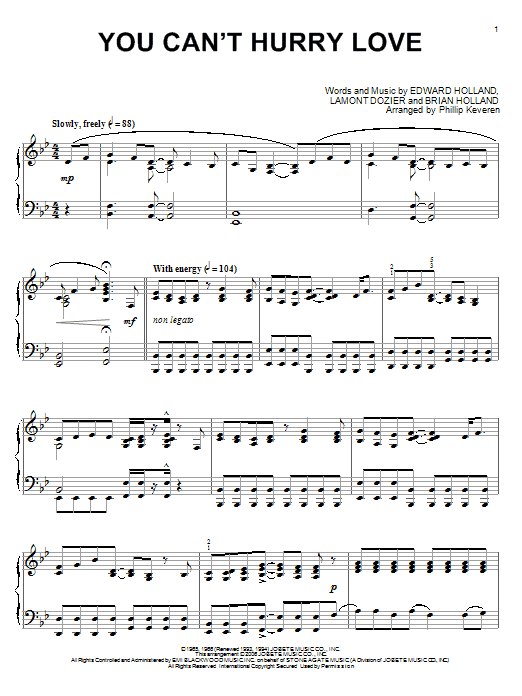 Download The Supremes You Can't Hurry Love Sheet Music and learn how to play Piano PDF digital score in minutes