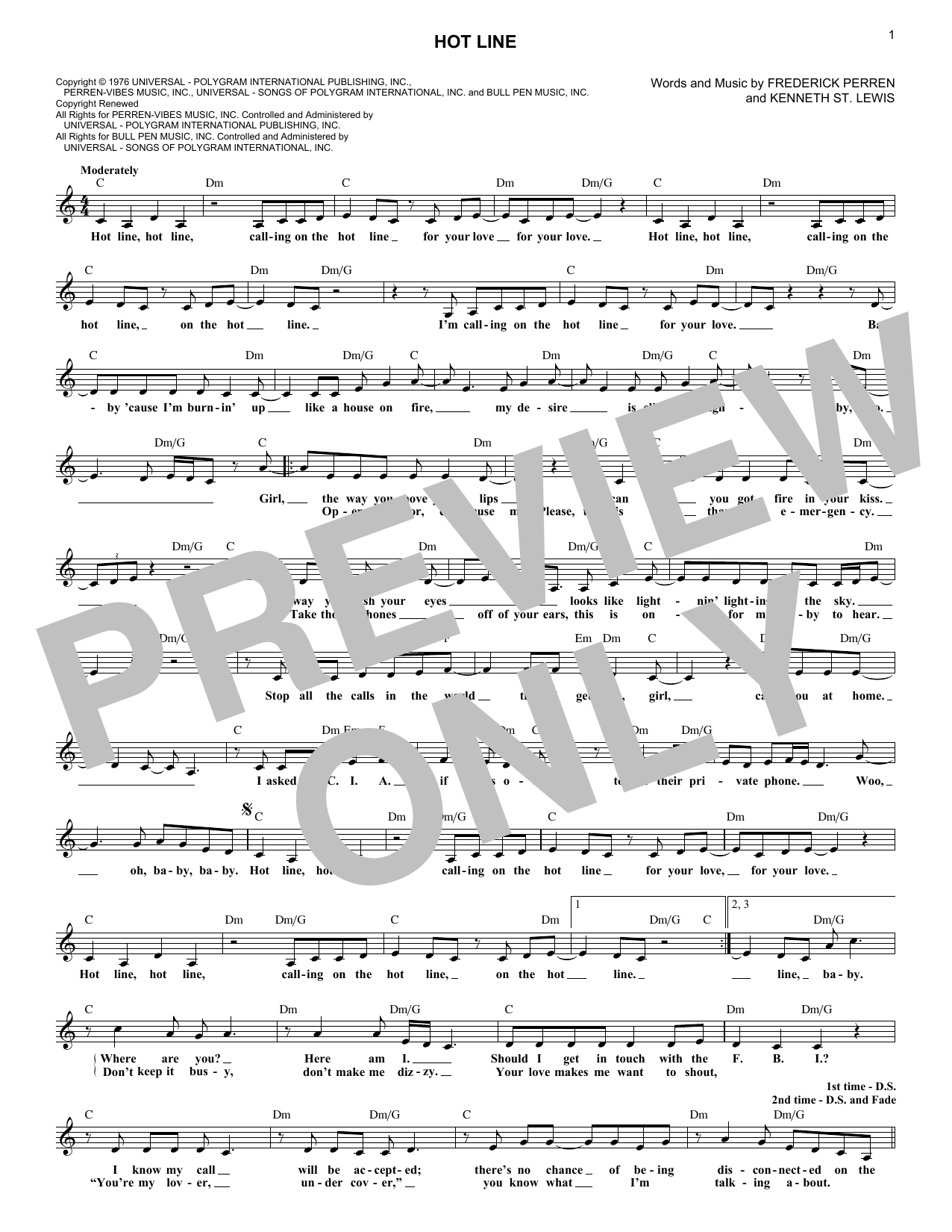 Download The Sylvers Hot Line Sheet Music and learn how to play Melody Line, Lyrics & Chords PDF digital score in minutes