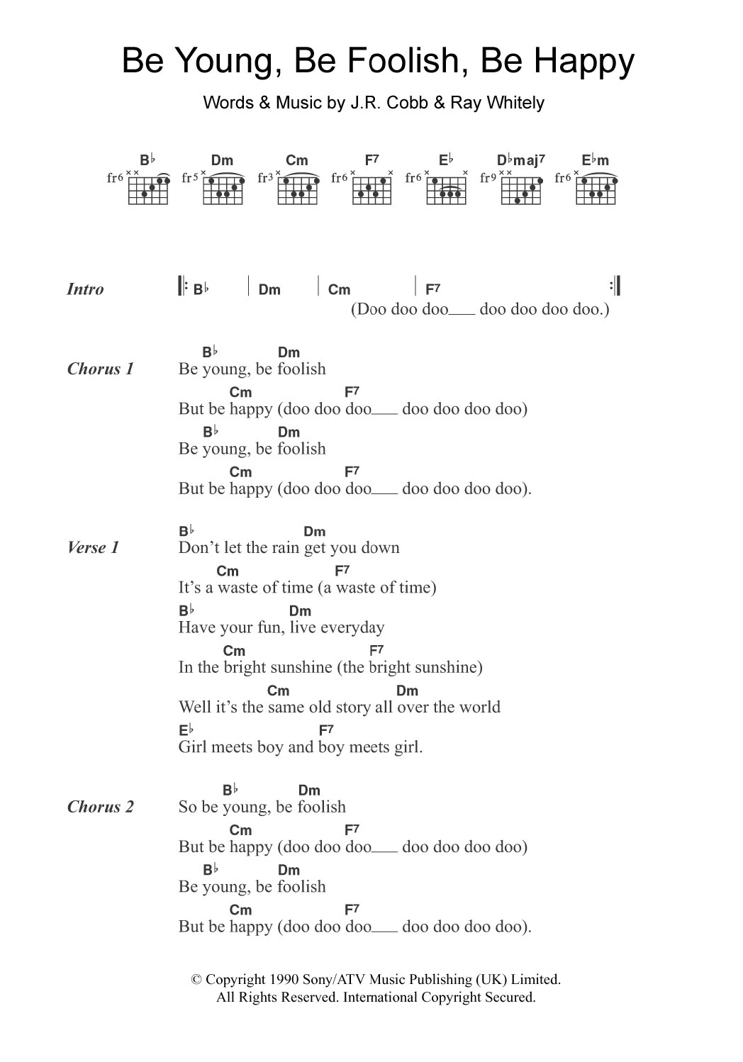 Download The Tams Be Young, Be Foolish, Be Happy Sheet Music and learn how to play Lyrics & Chords PDF digital score in minutes