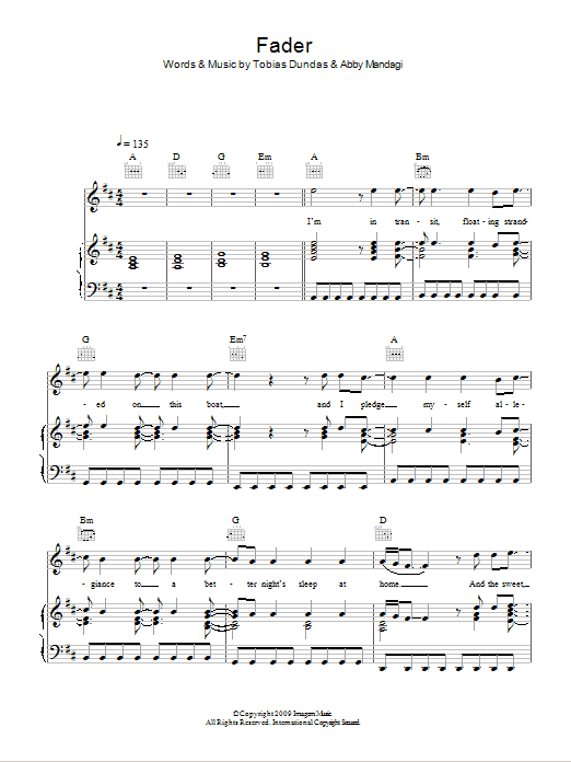 Download The Temper Trap Fader Sheet Music and learn how to play Lyrics & Chords PDF digital score in minutes