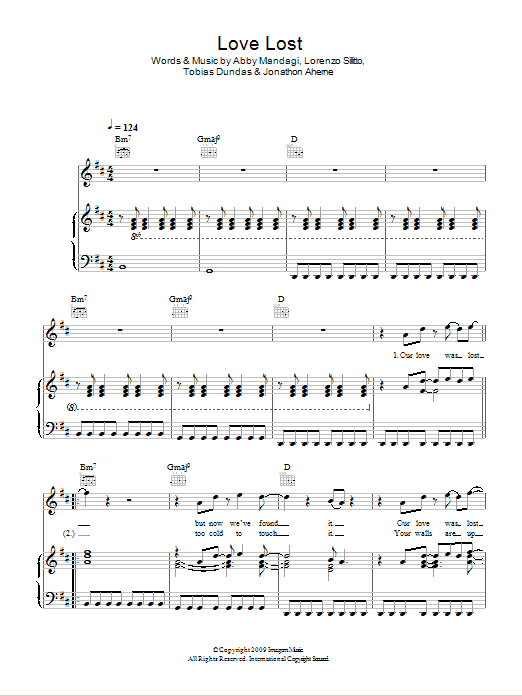 Download The Temper Trap Love Lost Sheet Music and learn how to play Piano, Vocal & Guitar (Right-Hand Melody) PDF digital score in minutes