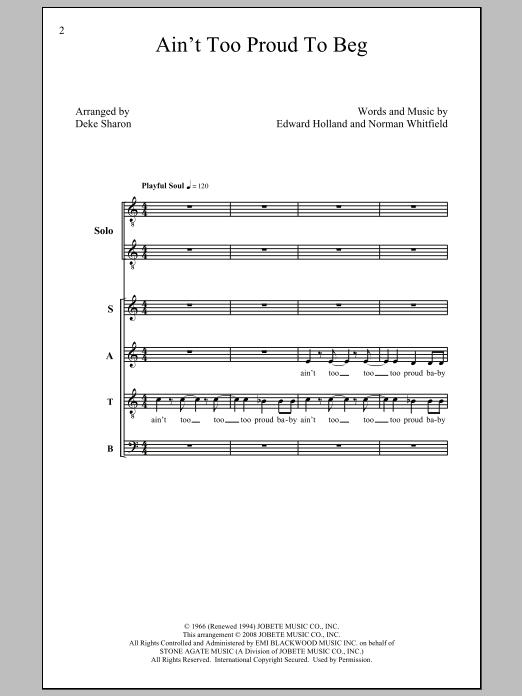 Download The Temptations Ain't Too Proud To Beg (arr. Deke Sharon) Sheet Music and learn how to play SATB PDF digital score in minutes