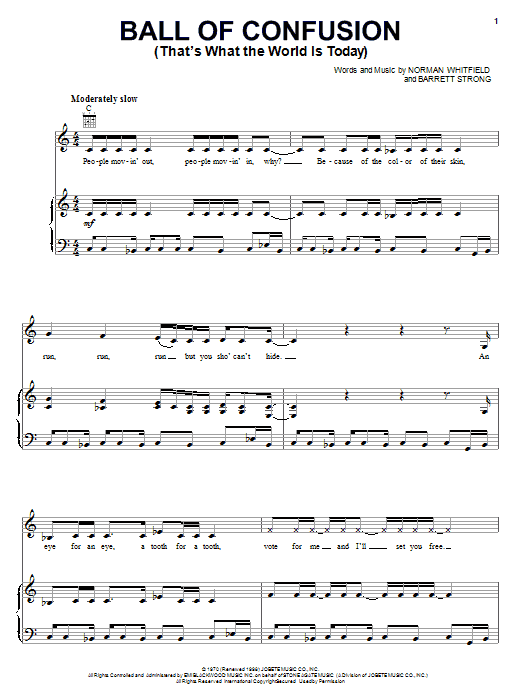 Download The Temptations Ball Of Confusion (That's What The World Is Today) Sheet Music and learn how to play Lyrics & Chords PDF digital score in minutes