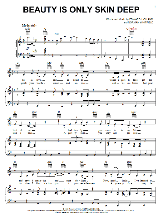 Download The Temptations Beauty Is Only Skin Deep Sheet Music and learn how to play Piano, Vocal & Guitar (Right-Hand Melody) PDF digital score in minutes