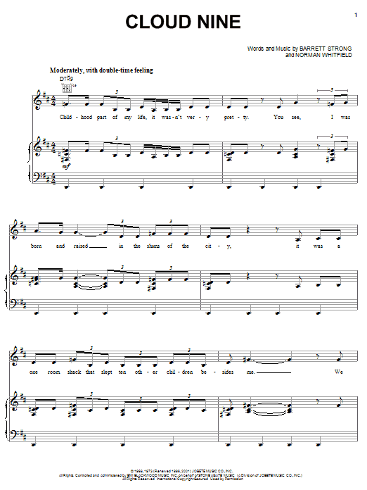 Download The Temptations Cloud Nine Sheet Music and learn how to play Piano, Vocal & Guitar (Right-Hand Melody) PDF digital score in minutes