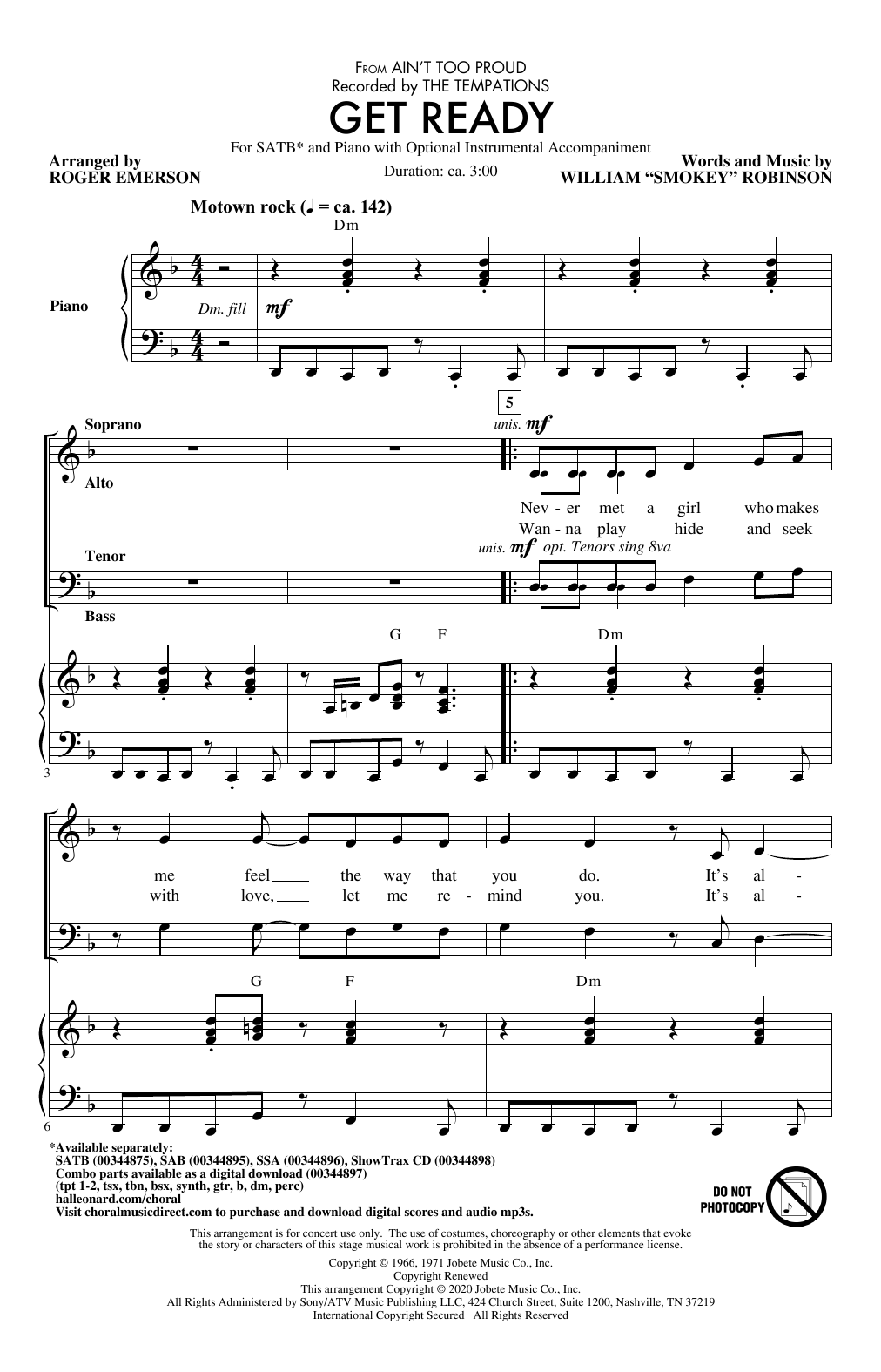 Download The Temptations Get Ready (from Ain't Too Proud) (arr. Roger Emerson) Sheet Music and learn how to play SSA Choir PDF digital score in minutes