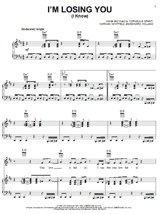 Download The Temptations I'm Losing You (I Know) Sheet Music and learn how to play Easy Guitar PDF digital score in minutes
