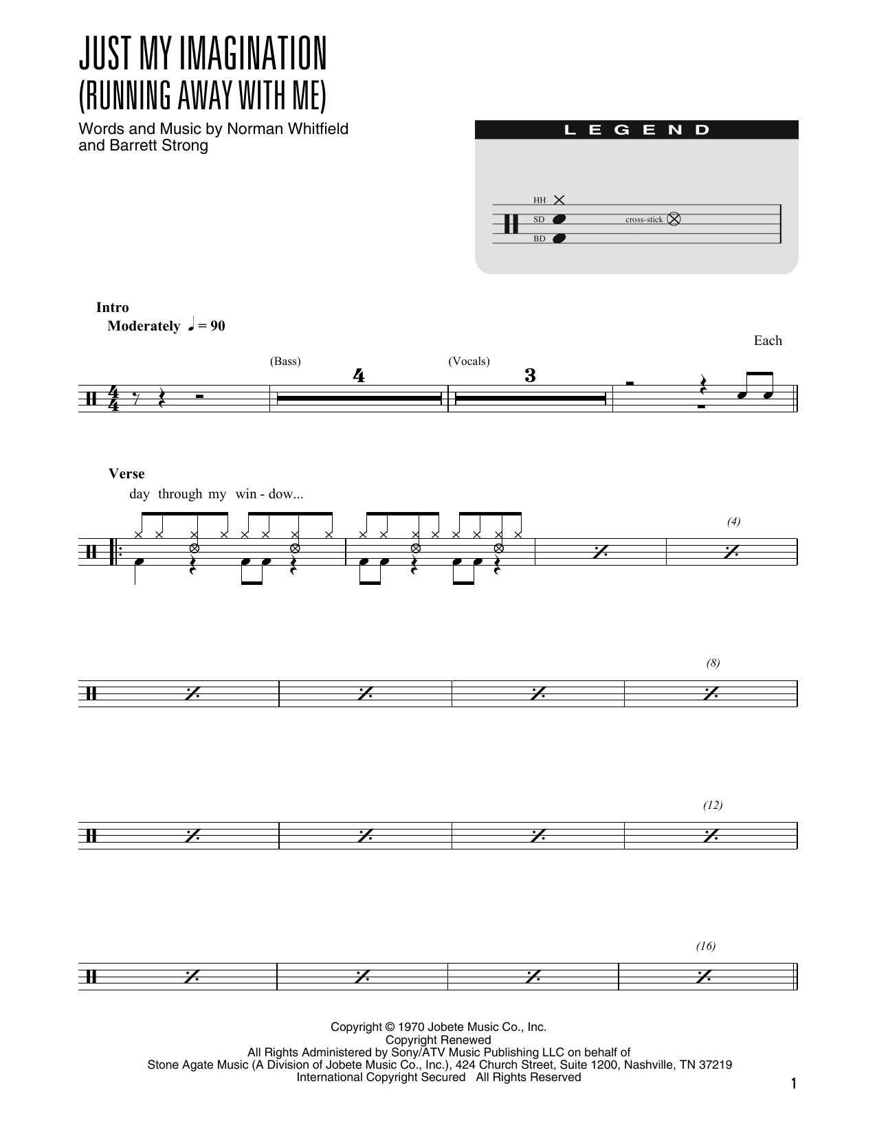 Download The Temptations Just My Imagination (Running Away With Me) (arr. Kennan Wylie) Sheet Music and learn how to play Drum Chart PDF digital score in minutes