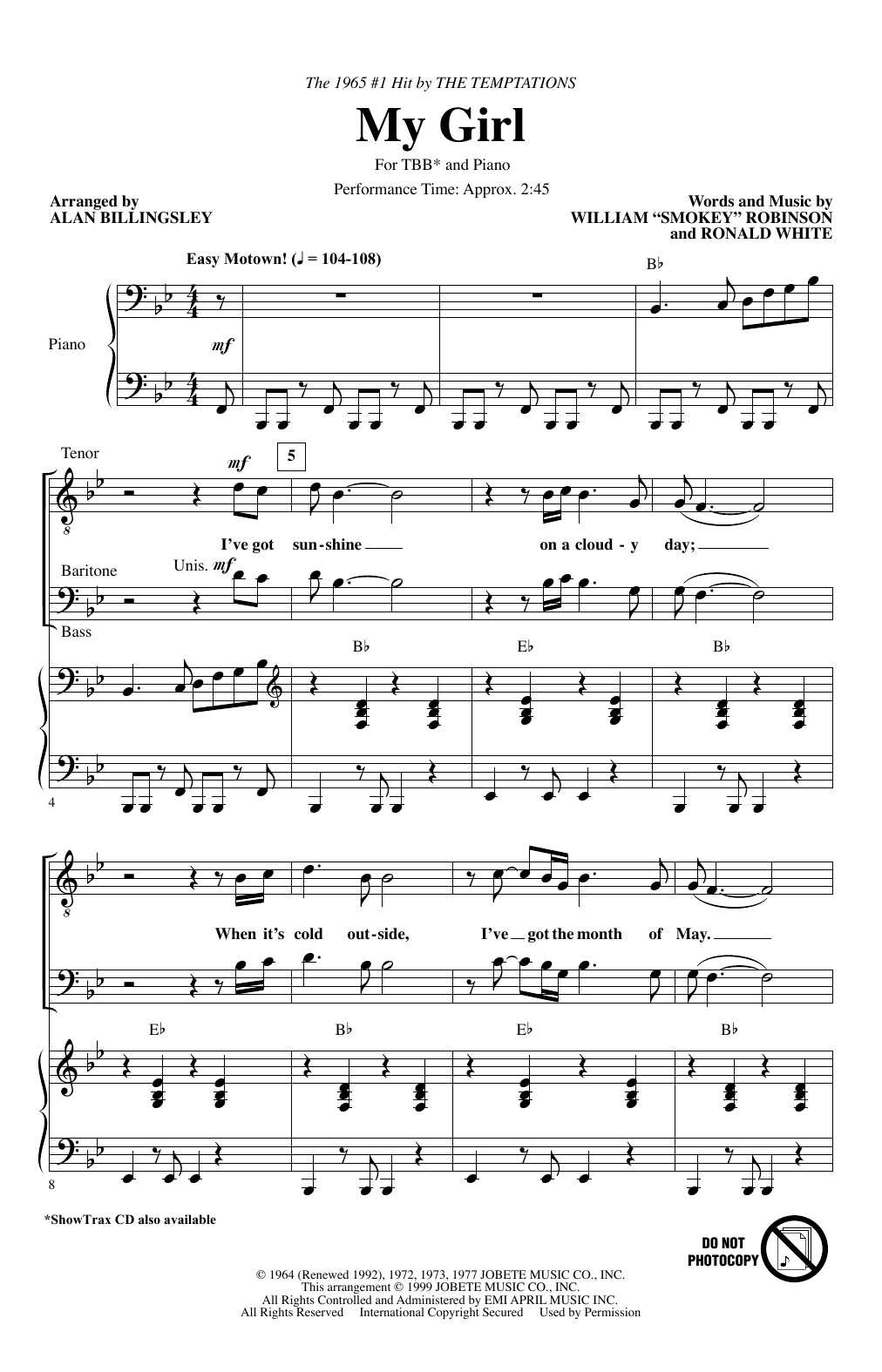 Download The Temptations My Girl (arr. Alan Billingsley) Sheet Music and learn how to play TTBB Choir PDF digital score in minutes