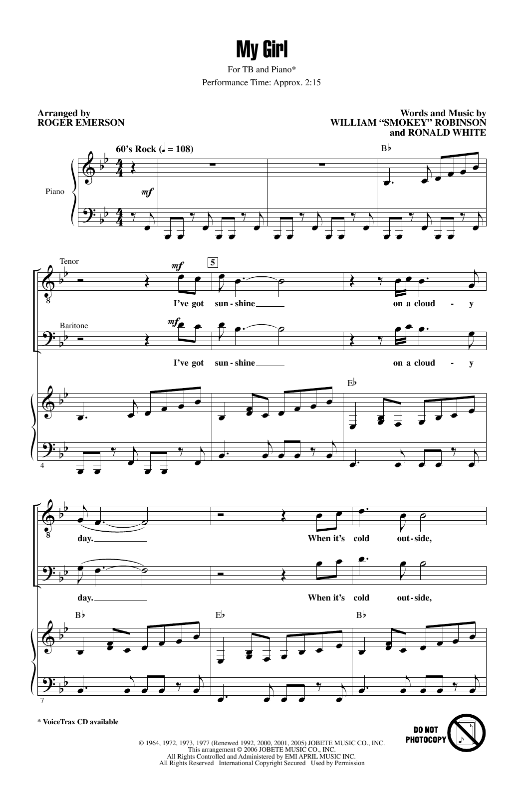 Download The Temptations My Girl (arr. Roger Emerson) Sheet Music and learn how to play TB Choir PDF digital score in minutes