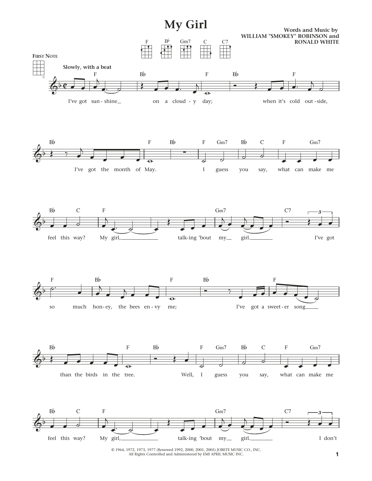 Download The Temptations My Girl Sheet Music and learn how to play Ukulele PDF digital score in minutes