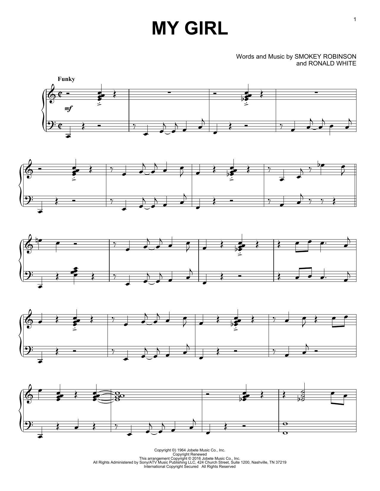 Download The Temptations My Girl Sheet Music and learn how to play Piano PDF digital score in minutes