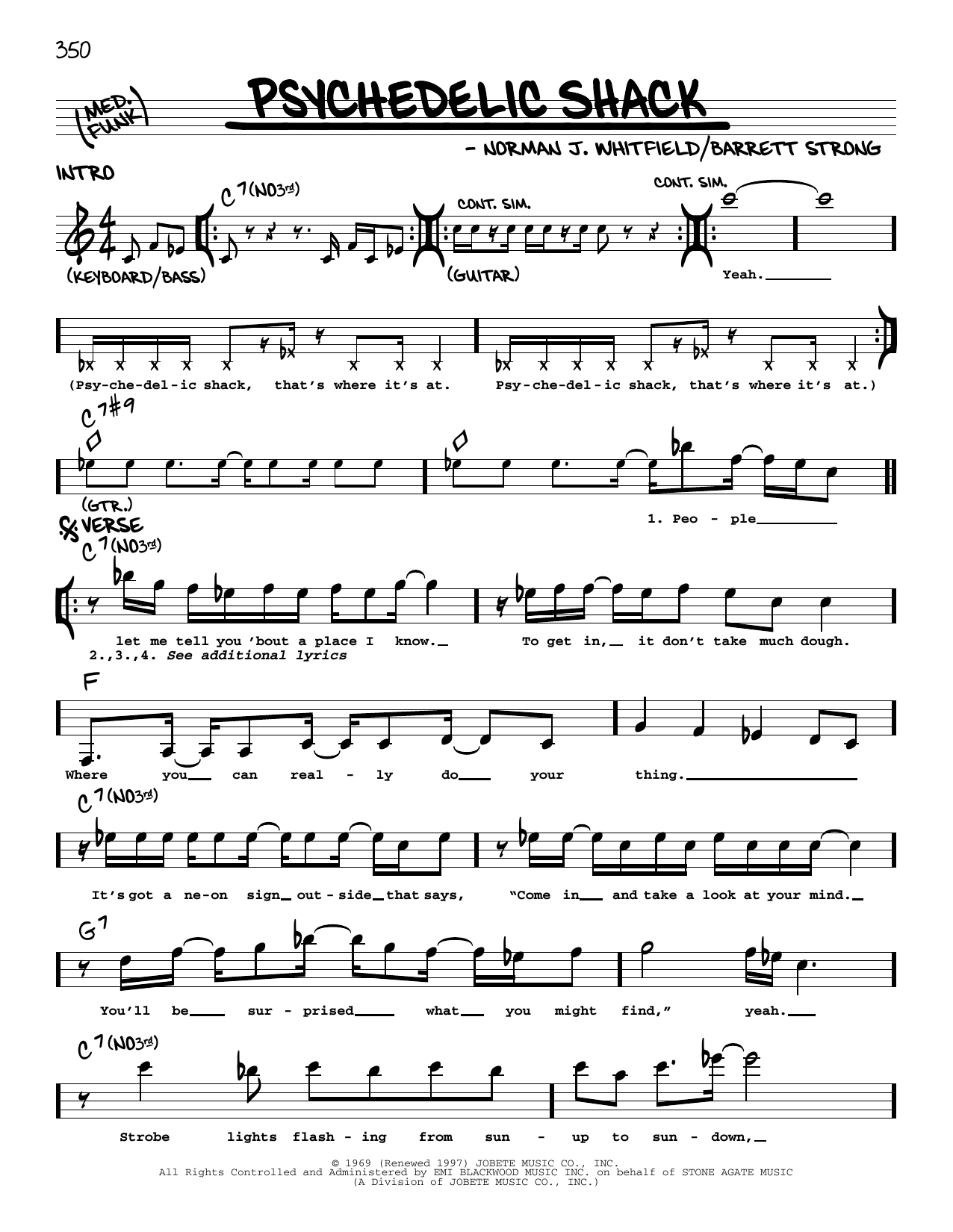 Download The Temptations Psychedelic Shack Sheet Music and learn how to play Real Book – Melody & Chords PDF digital score in minutes