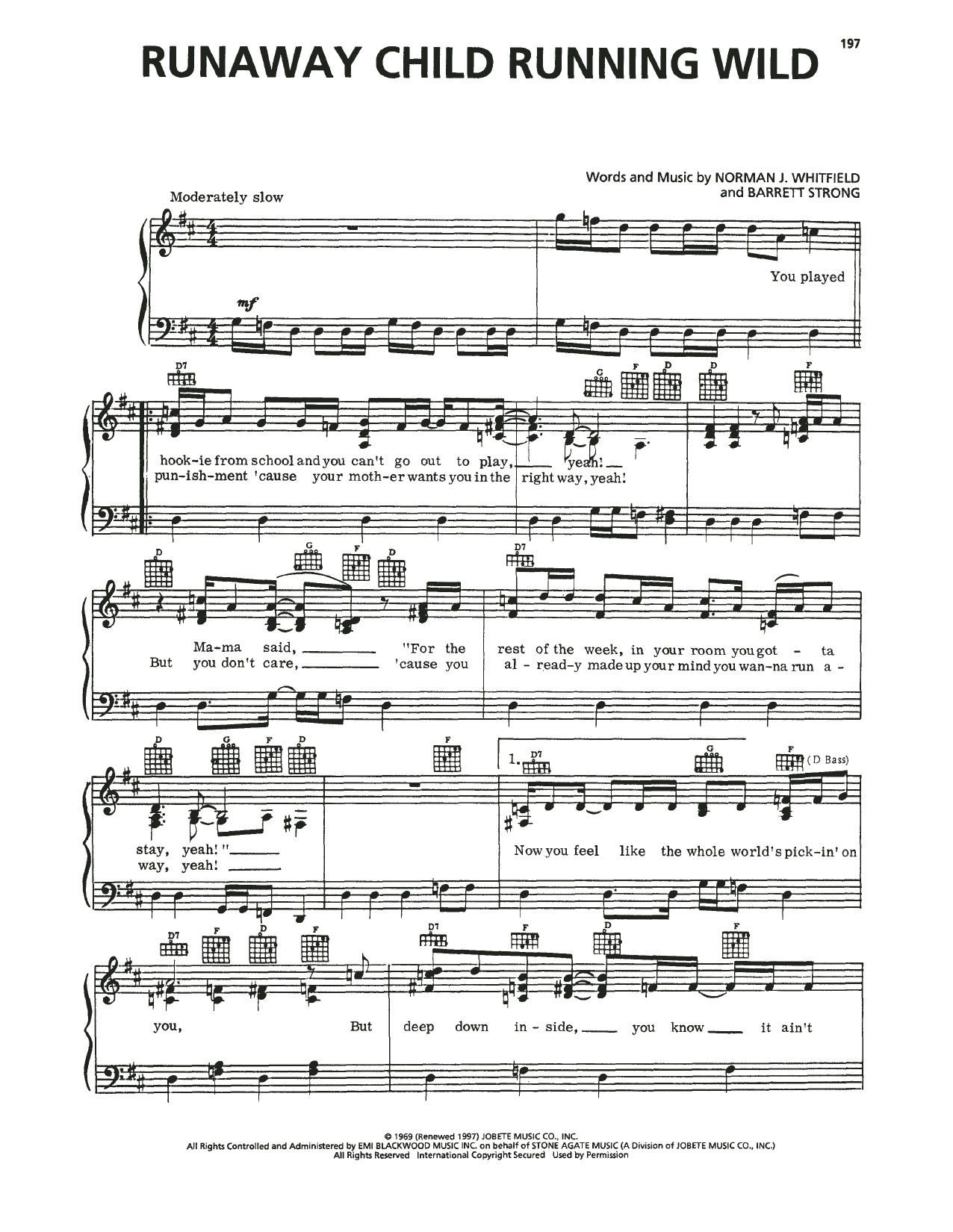 Download The Temptations Runaway Child Running Wild Sheet Music and learn how to play Piano, Vocal & Guitar Chords (Right-Hand Melody) PDF digital score in minutes