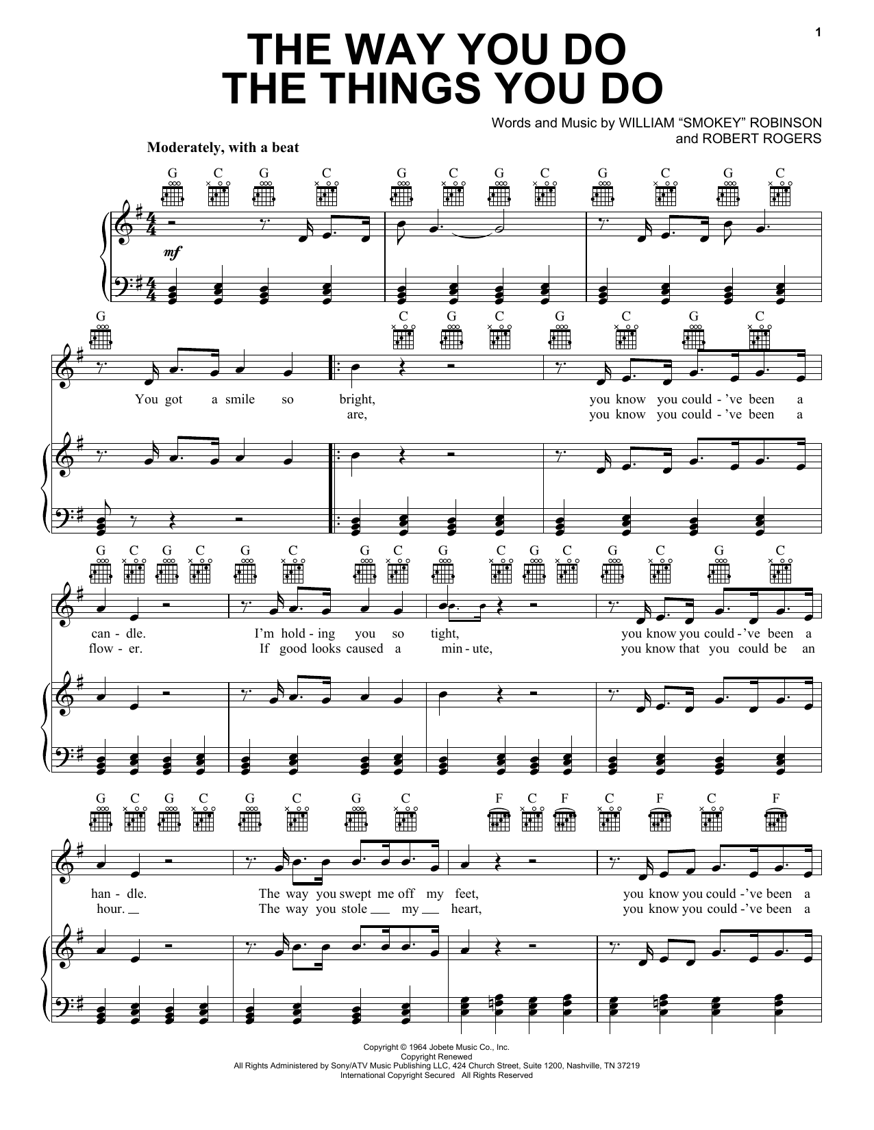 Download The Temptations The Way You Do The Things You Do Sheet Music and learn how to play Piano, Vocal & Guitar (Right-Hand Melody) PDF digital score in minutes