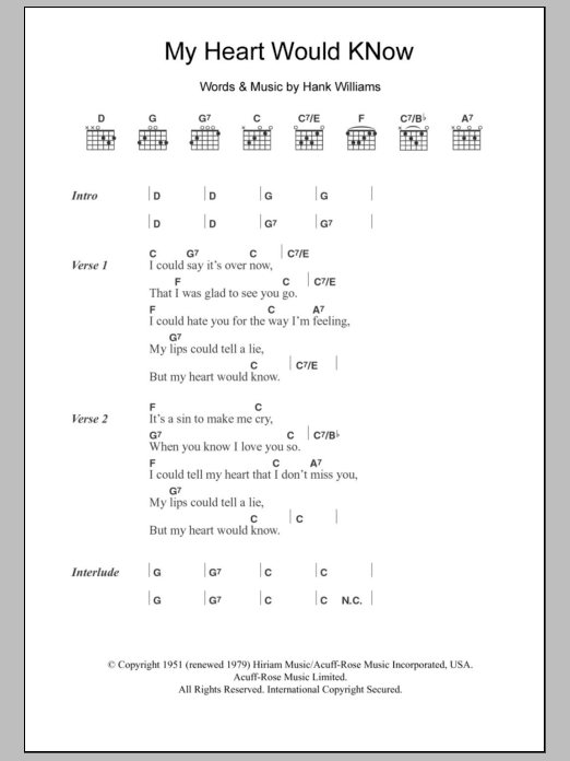 Download The The My Heart Would Know Sheet Music and learn how to play Lyrics & Chords PDF digital score in minutes