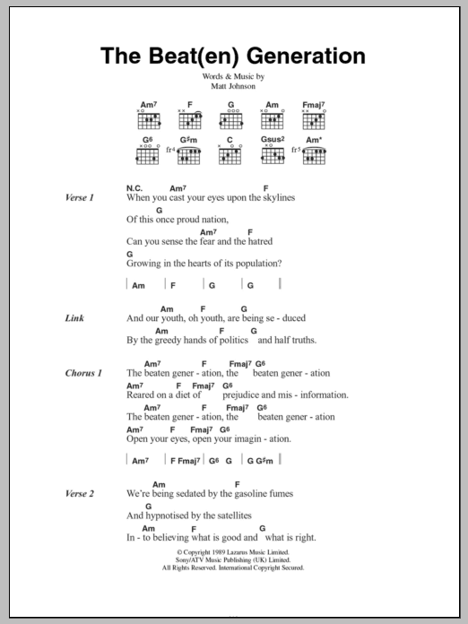 Download The The The Beat(en) Generation Sheet Music and learn how to play Lyrics & Chords PDF digital score in minutes