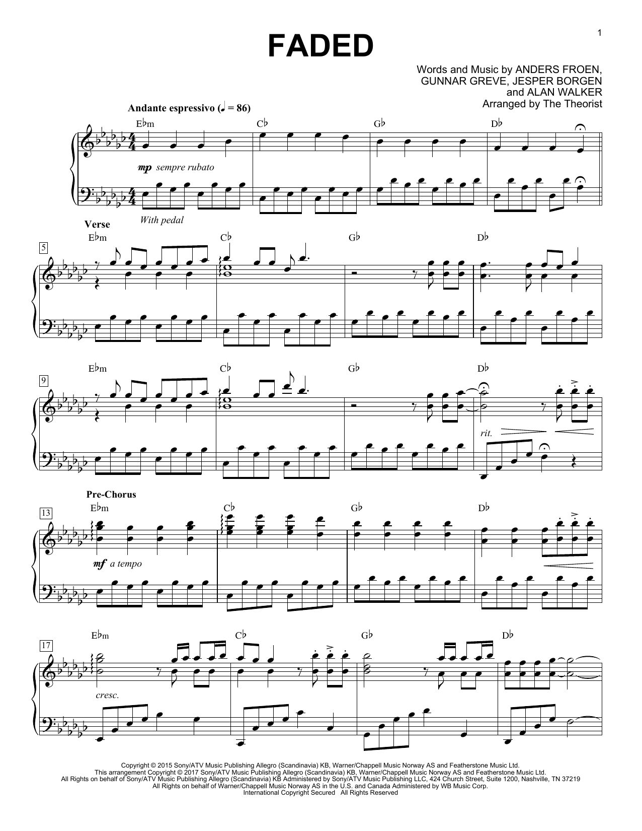 Download The Theorist Faded Sheet Music and learn how to play Piano Solo PDF digital score in minutes