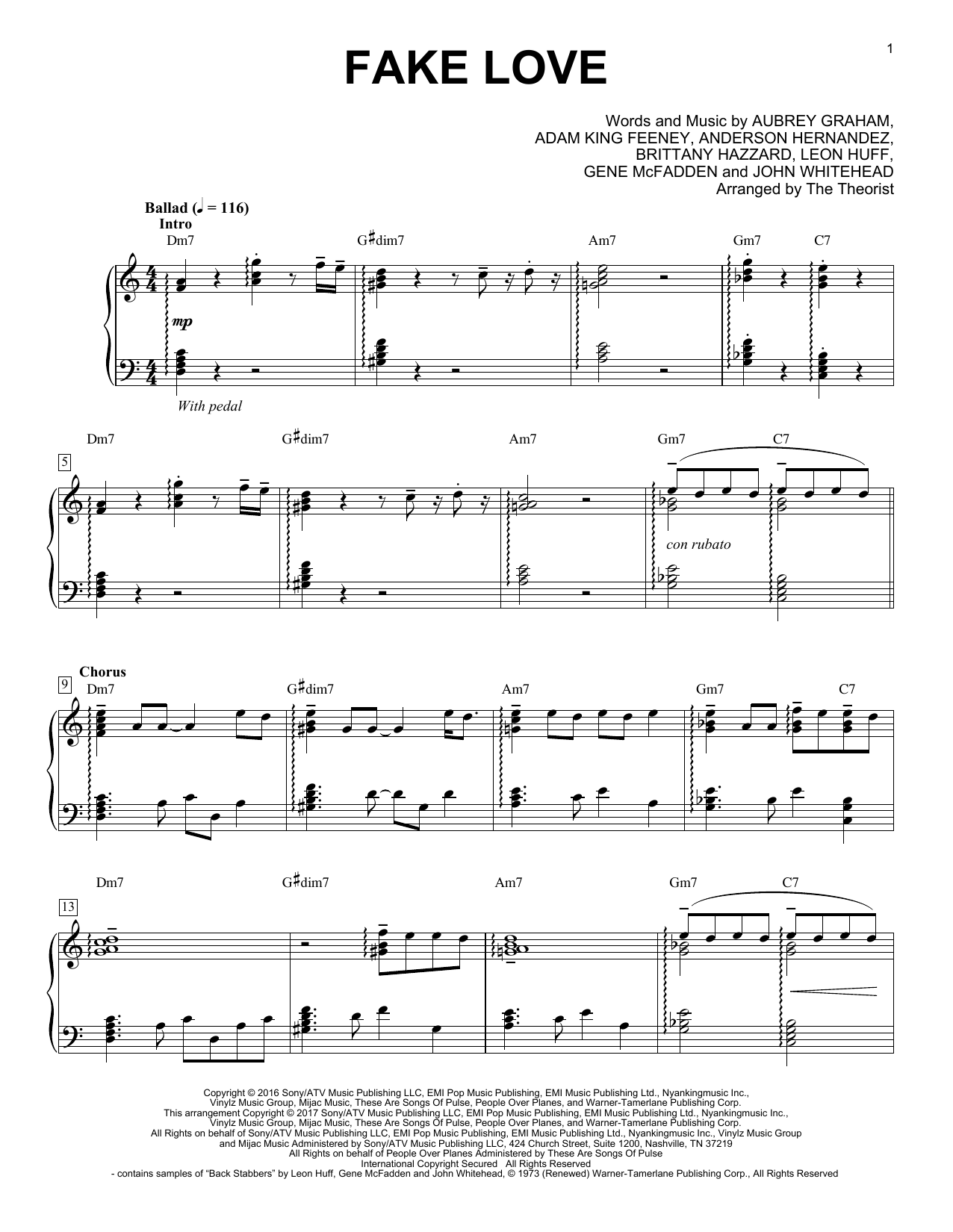 Download The Theorist Fake Love Sheet Music and learn how to play Piano Solo PDF digital score in minutes