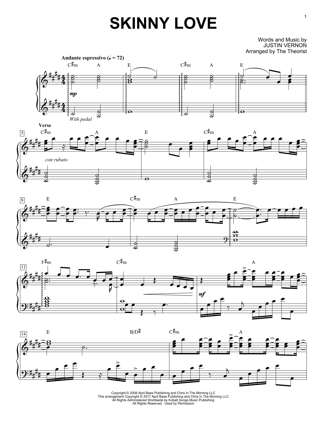 Download The Theorist Skinny Love Sheet Music and learn how to play Piano Solo PDF digital score in minutes